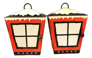 Vintage 1950s Christmas Lanterns With Four Designs, Santa Claus, Christmas Tree and Wreath Lamp - a Pair