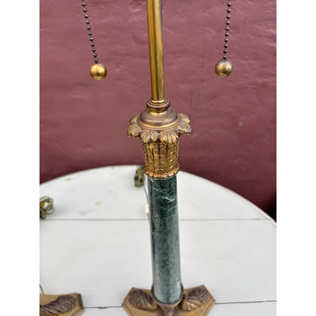 Neoclassical Green Marble Lamps with Brass Finishes . French Empire Style .
