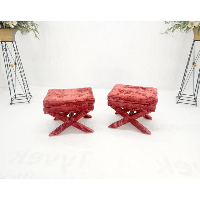 Billy Baldwin Pair of Red Brick X Base Billy Baldwin Mid Century Modern Window Benches MINT! For Sale - Image 4 of 11