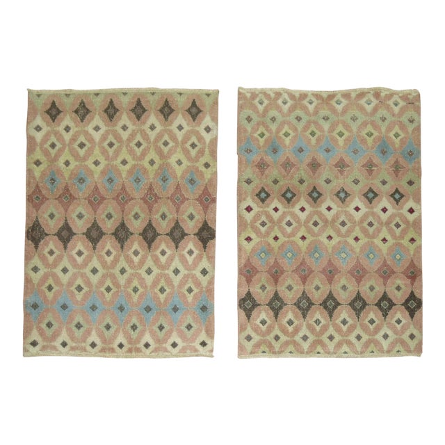 Pair of Turkish Deco Scatter Size Vintage Rugs - 3' x 4' For Sale