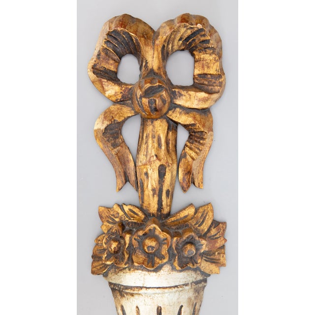 Rustic European Large Vintage Italian Carved Giltwood Floral Bows Wall Swag Decoration For Sale - Image 3 of 8
