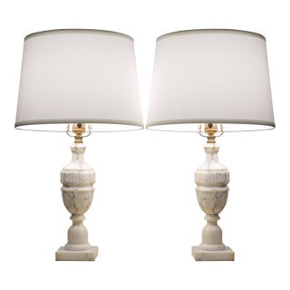 1940s Neoclassic Art Deco Empire Regency Modern Carrara Marble Urn Style Table Lamps For Sale