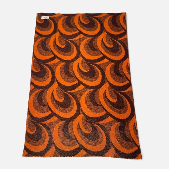 Dutch Pure Wool Throw Blanket in Orange and Brown Swirl from Aabe, 1970s For Sale - Image 4 of 12