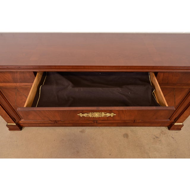 Wood 1980s Baker Furniture French Regency Louis XVI Carved Cherry and Burl Wood Sideboard or Bar Cabinet For Sale - Image 7 of 13