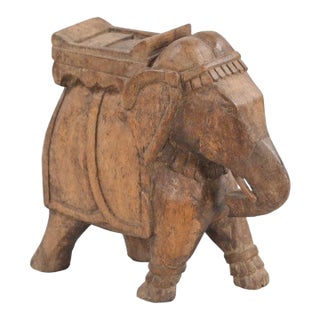 Vintage Indian Carved Teakwood Elephant Statue For Sale