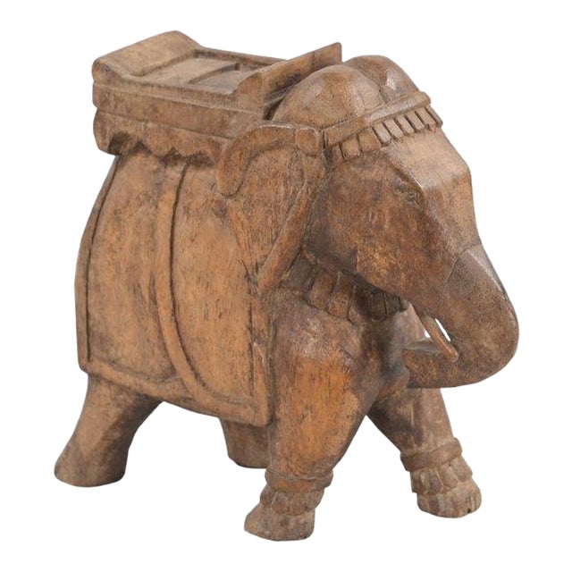 Vintage Indian Carved Teakwood Elephant Statue For Sale