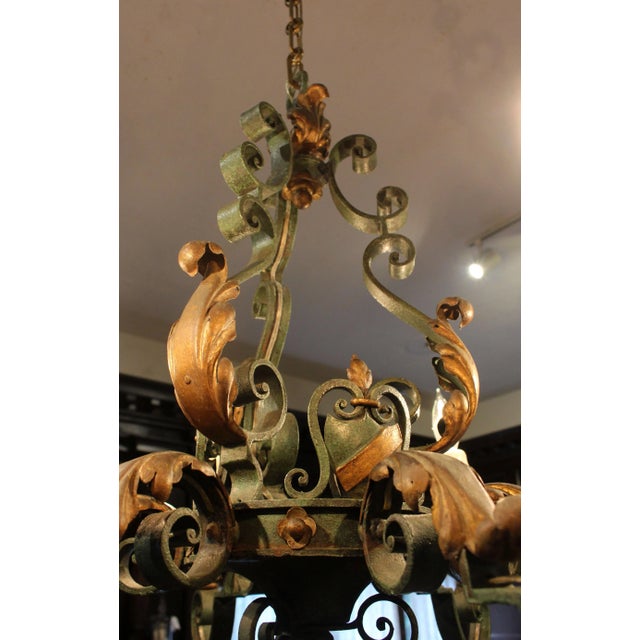 French C. 1870 Scrolled Verdigris Iron 6-Light Chandelier For Sale - Image 3 of 4