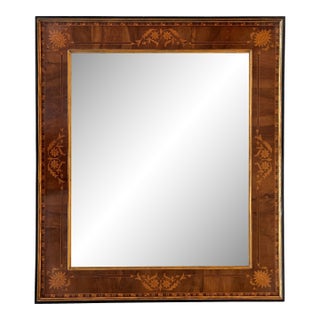 19th Antique Marquetry Inlaid Mahogany Mirror For Sale