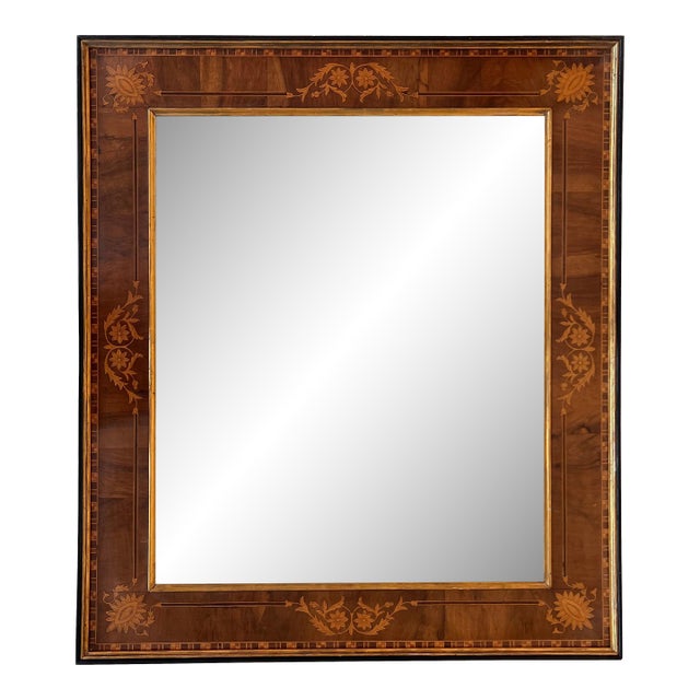 19th Antique Marquetry Inlaid Mahogany Mirror For Sale