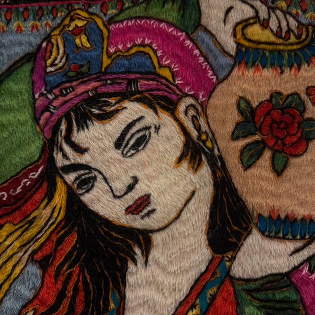 Textile Handmade Persian Pateh Embroidery (Boteh Doozi), Over 500 Hours of Meticulous Work. 110 × 82 Cm (43.3 × 32.3 In). One-of-a-Kind. For Sale - Image 7 of 11