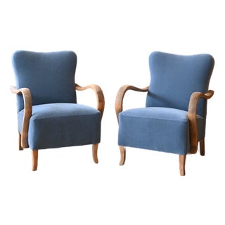Jindrich Halabala H237 Armchairs in Pierre Frey Mohair For Sale