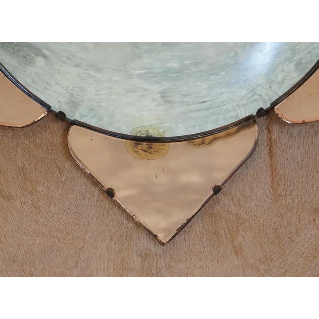 Sublime 1930s Convex Art Deco Peach Glass Bevelled Venetian Round Petal Mirror For Sale - Image 3 of 10