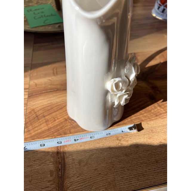 Mid-Century Modern White Ceramic Floral Vintage Pitcher For Sale - Image 3 of 6