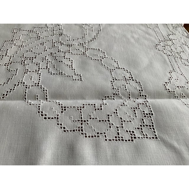 White 1940s Cut Work White Cotton Tablecloth For Sale - Image 8 of 8