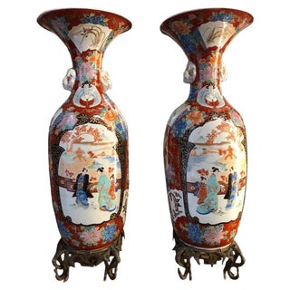 19th Century Japanese Meiji Imari Porcelain Vases, Set of 2 For Sale