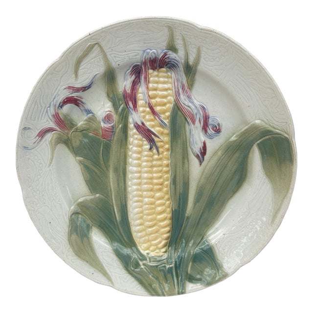 Majolica Corn Keller & Guerin Saint Clement Plate For Sale