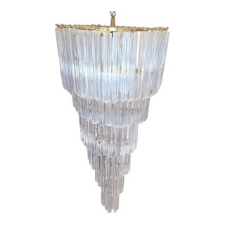Very Large Vintage Italian Murano Glass Spiral Chandelier 55" For Sale