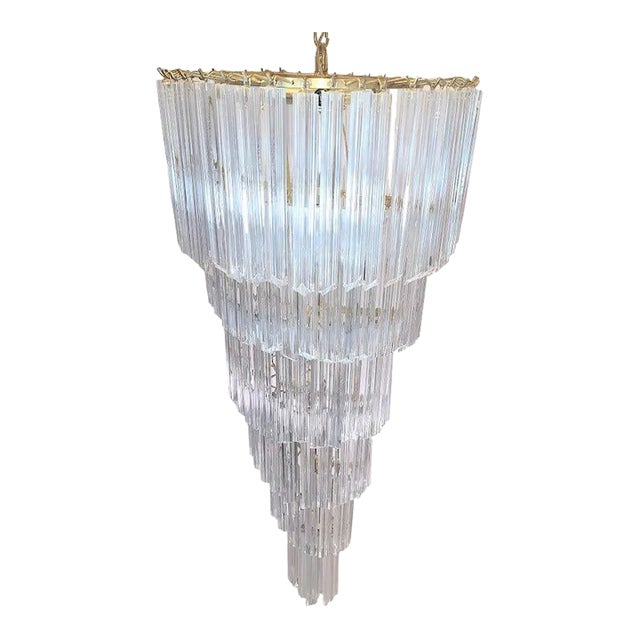 Very Large Vintage Italian Murano Glass Spiral Chandelier 55" For Sale