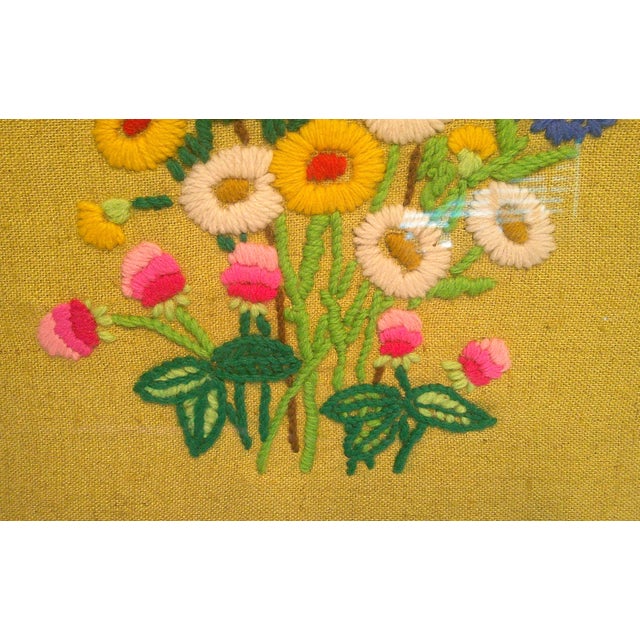 VTG 1970s Framed Crewel Floral Bouquet Needlework Art Mid-Century Retro For Sale In Dallas - Image 6 of 10