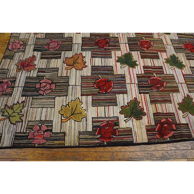 American 1920s Multicolor Floral Folk Art Antique American Hooked Rug 5'10" X 11'10" Handknotted Wool Carpet For Sale - Image 3 of 6