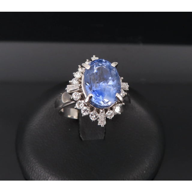 Late 20th Century Late 20th Century Fine 3.98ct Gia Ceylon No Heat Sapphire & 0.50ct Diamond Platinum Ring Size 6 For Sale - Image 5 of 18