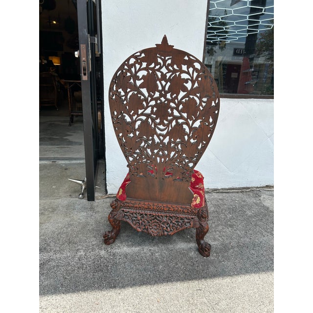 Antique Anglo, Indian Carved Wood Ceremonial Low Chair For Sale In West Palm - Image 6 of 7