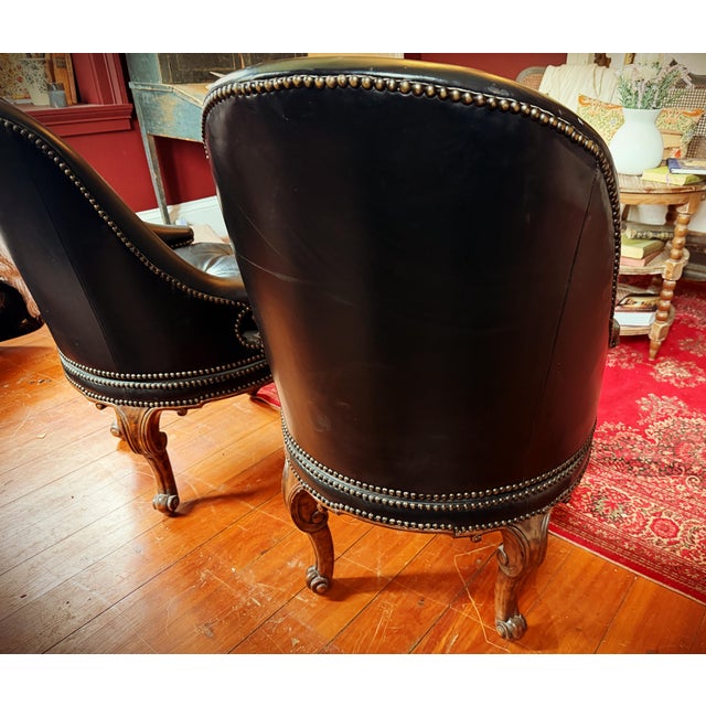 Animal Skin Pair of Maitland Smith Leather Swivel Chairs For Sale - Image 7 of 10