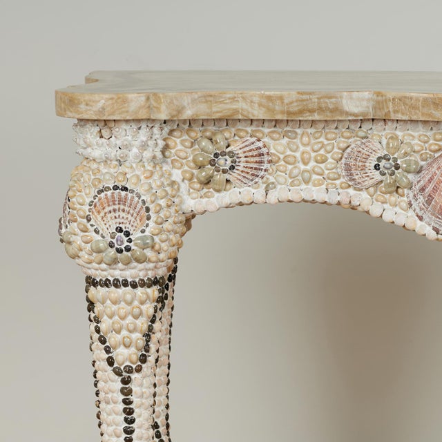 Victorian Vintage Marble Top Seashell Encrusted Console Table For Sale - Image 3 of 14