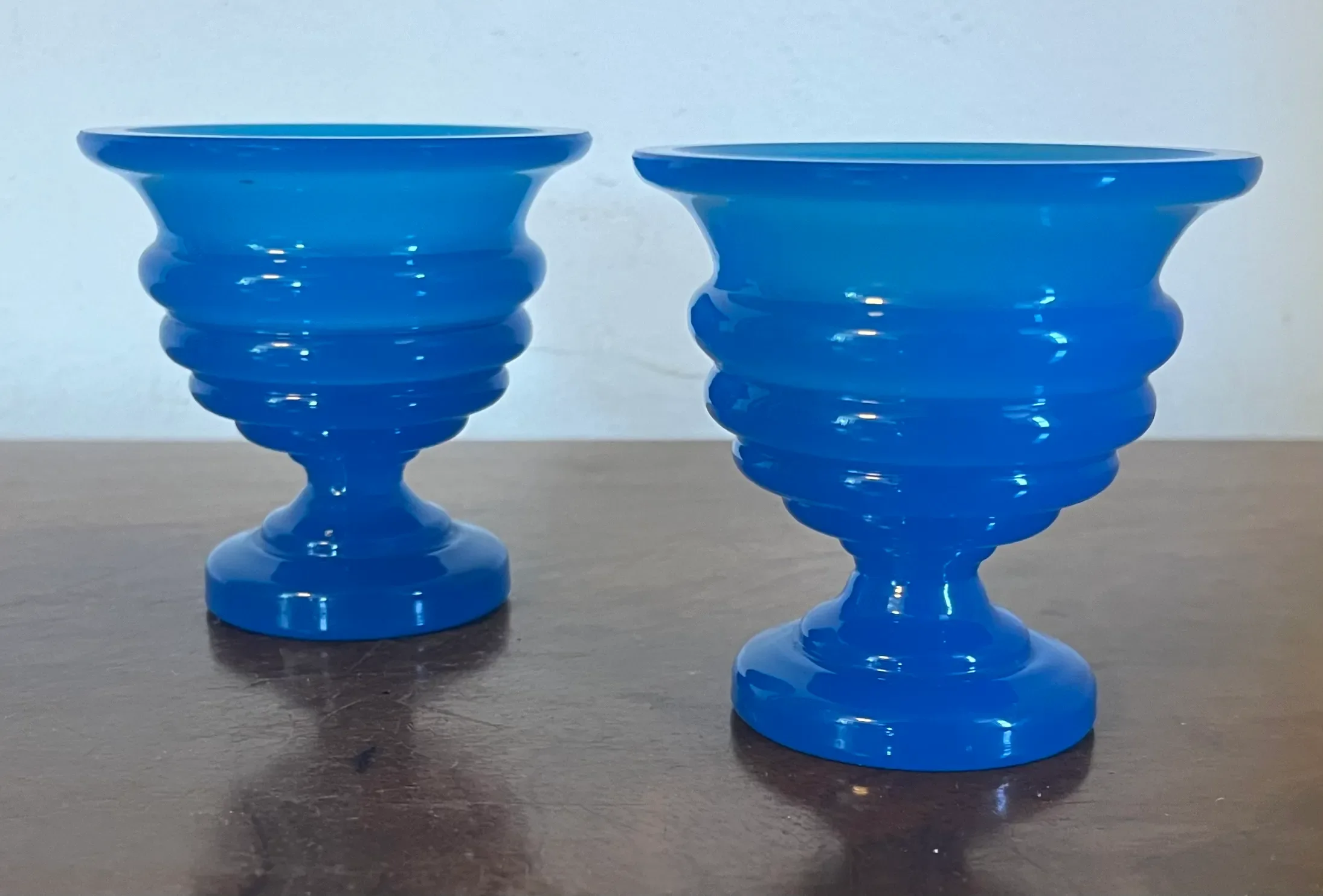 Antique 19th Century French Blue Opaline Glass Open Salt Cellars