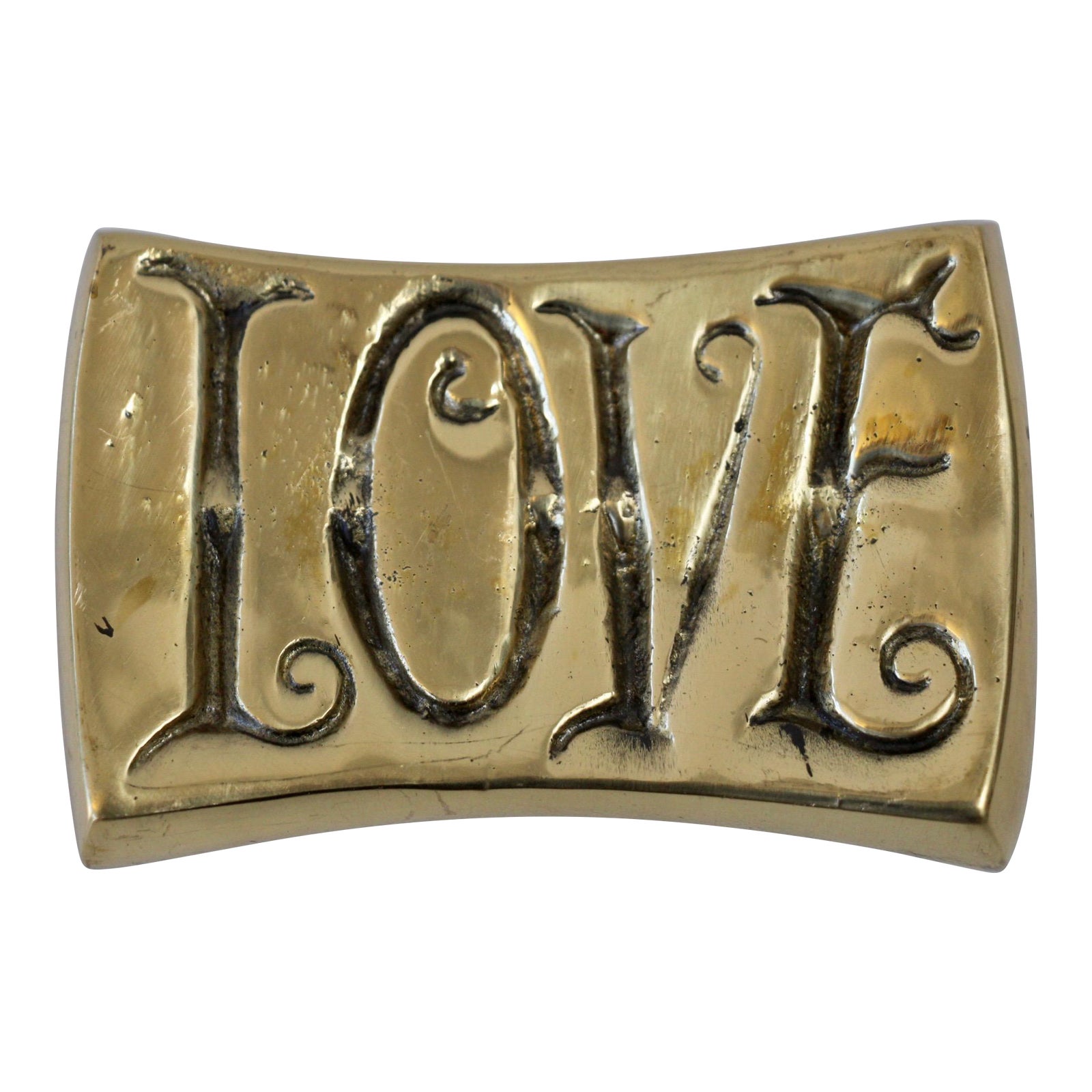 LOVE/HATE Brass Paperweight | Chairish