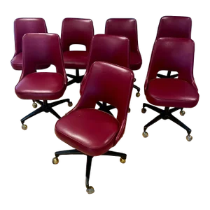 1970s Swivel Vinyl Dining Chairs With Key Hole Backs - Set of 8
