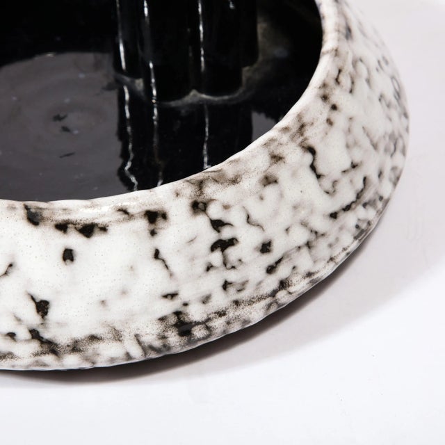 Mid-Century Modernist White and Earth Toned Ceramic Vase with Flower Frog For Sale In New York - Image 6 of 13