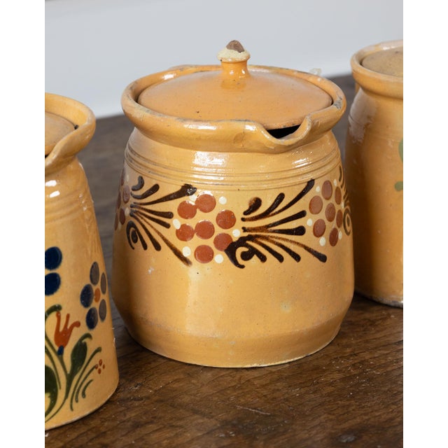 Mustard 19th Century French Terracotta Pottery Lidded Pitchers With Floral Décor For Sale - Image 8 of 15