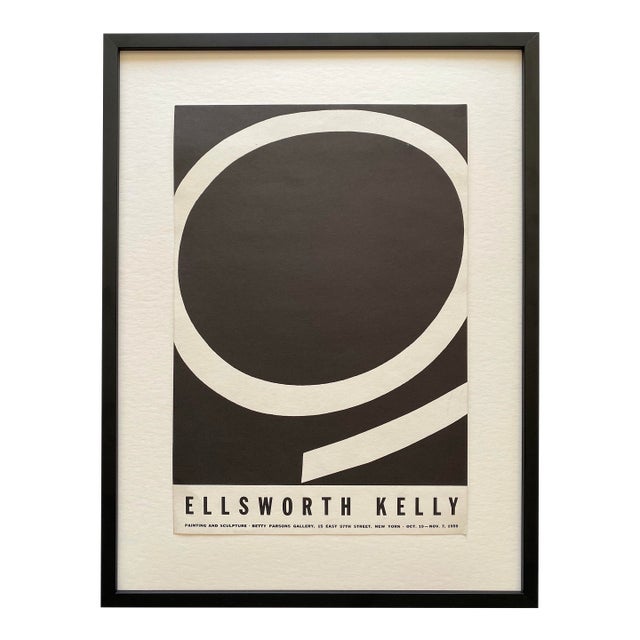 Ellsworth Kelly Vintage 1959 Mid Century Modernist Lithograph Print " Running White " Framed Minimalist Exhibition Poster For Sale