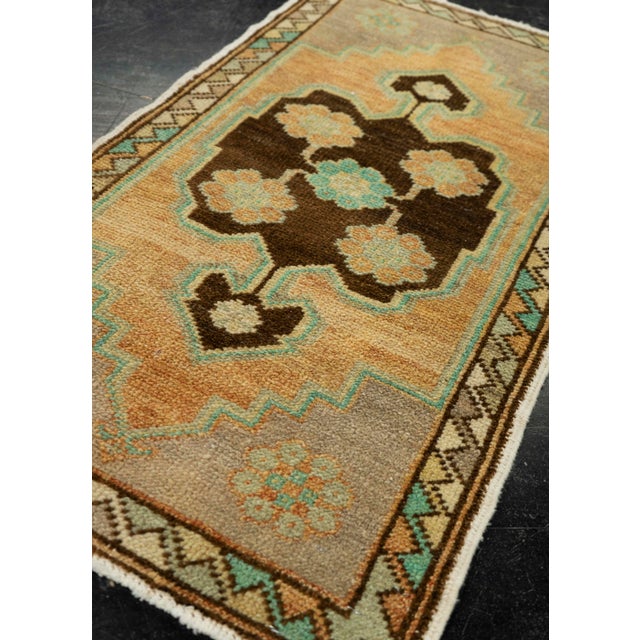 Textile Turkish Mini Rug Oriental Hand Knotted Vintage Rug 1'8" x 2'11" #21259 For Sale - Image 7 of 8
