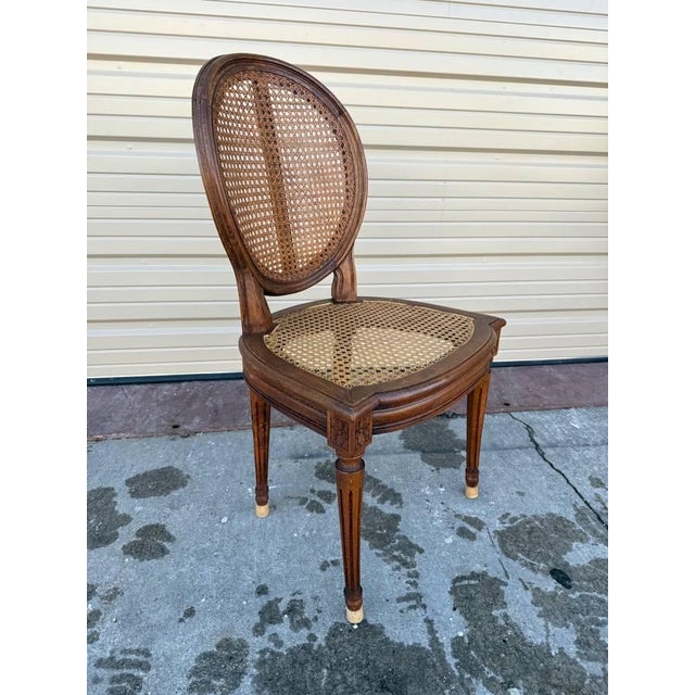 Early 20th Century Set of 4 Vintage Louis XVI Style Cane Back & Seat Dining Chairs For Sale - Image 9 of 11
