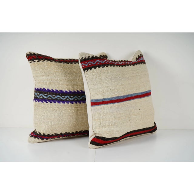 Turkish Kilim Pillow - A Pair Elevate your home decor with these exquisite 20" x 20"" pillow covers crafted from authentic...