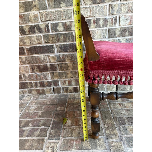 Vintage American Furniture Company Upholstered Vanity Bench With Turned Legs and Tassel Trim For Sale - Image 12 of 12