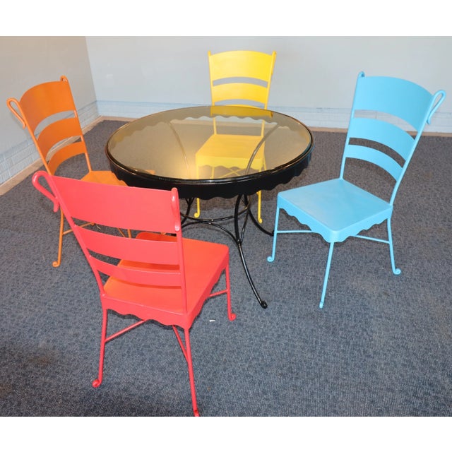 Vintage Mid-Century Stamped-Steel Strap/Slat-Back Patio Dining Chairs (Bistro/Café Form), 1950s–60s. For Sale - Image 10 of 11