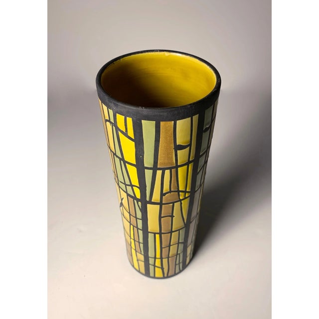 Vintage Italian Ceramic Vase by Alvino Bagni for Bitossi / Raymor. A design simulating that of a stained glass window.