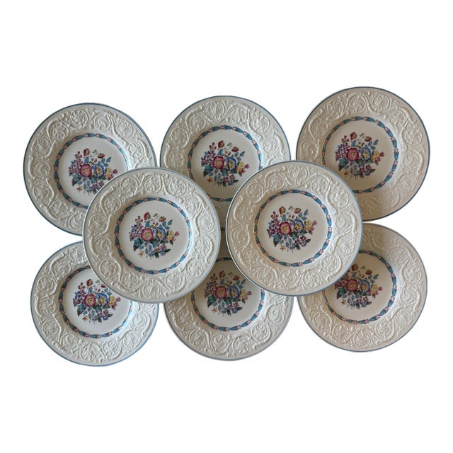 Set of 8 Wedgwood Salad Plates in the Morning Glory Pattern For Sale