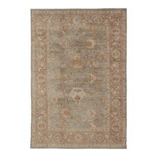 Large Turkish Angora Oushak Rug With Soft Green Field and Rust Accents For Sale
