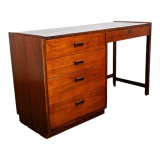 1960s Mid Century Modern Desk Founders 5 Drawer Walnut Vintage Floating Office For Sale