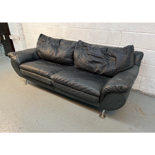 Contemporary Late 20th Century Stylish Modern Black Leather Sofa For Sale - Image 3 of 13