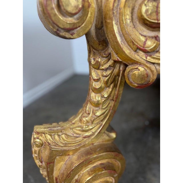 Baroque-Style 22k Gold Leaf Carved Coffee Table With Black Stone Top For Sale - Image 11 of 13