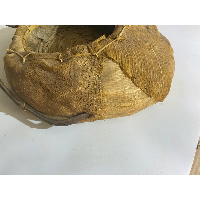 Wood Large Italian Rattan and Wood Basket Bowl Centerpiece, 1970s For Sale - Image 7 of 16