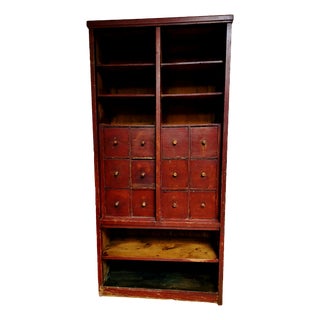 Antique Burgundy-Colored Pharmacy Chest of Drawers, 1890s For Sale