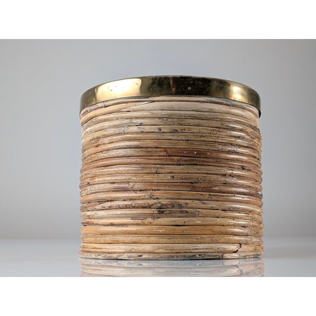 Mid-Century Modern Italian Planter in Pencil Reed Rattan and Brass, 1970s For Sale - Image 6 of 9
