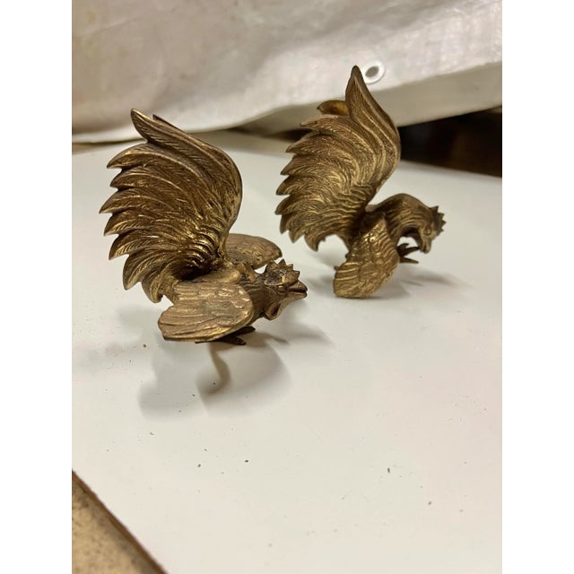 Mid 20th Century Brass Fighting Cocks From Japan Set of 2 For Sale - Image 4 of 7