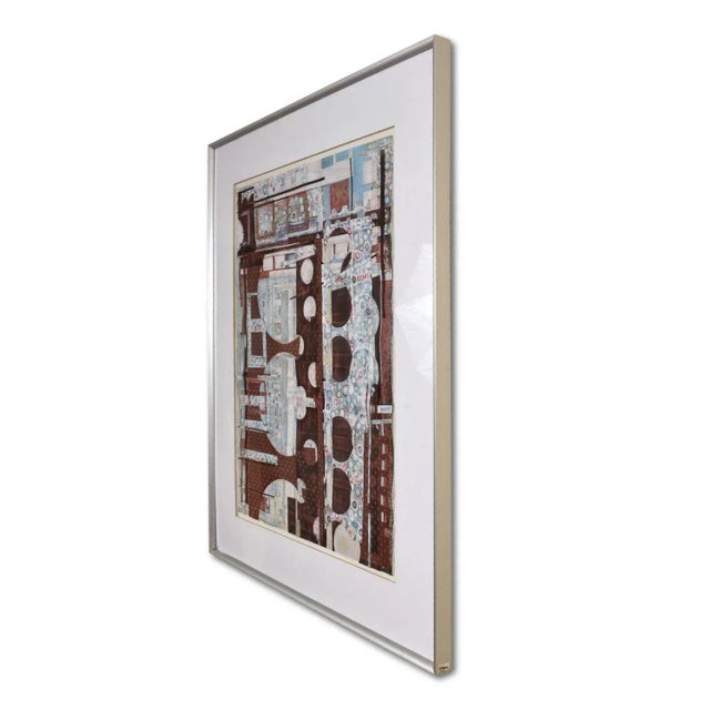 Contemporary Kathleen Bridges Contemporary Burgundy Blue Geometric Pattern Paper Collage For Sale - Image 3 of 10